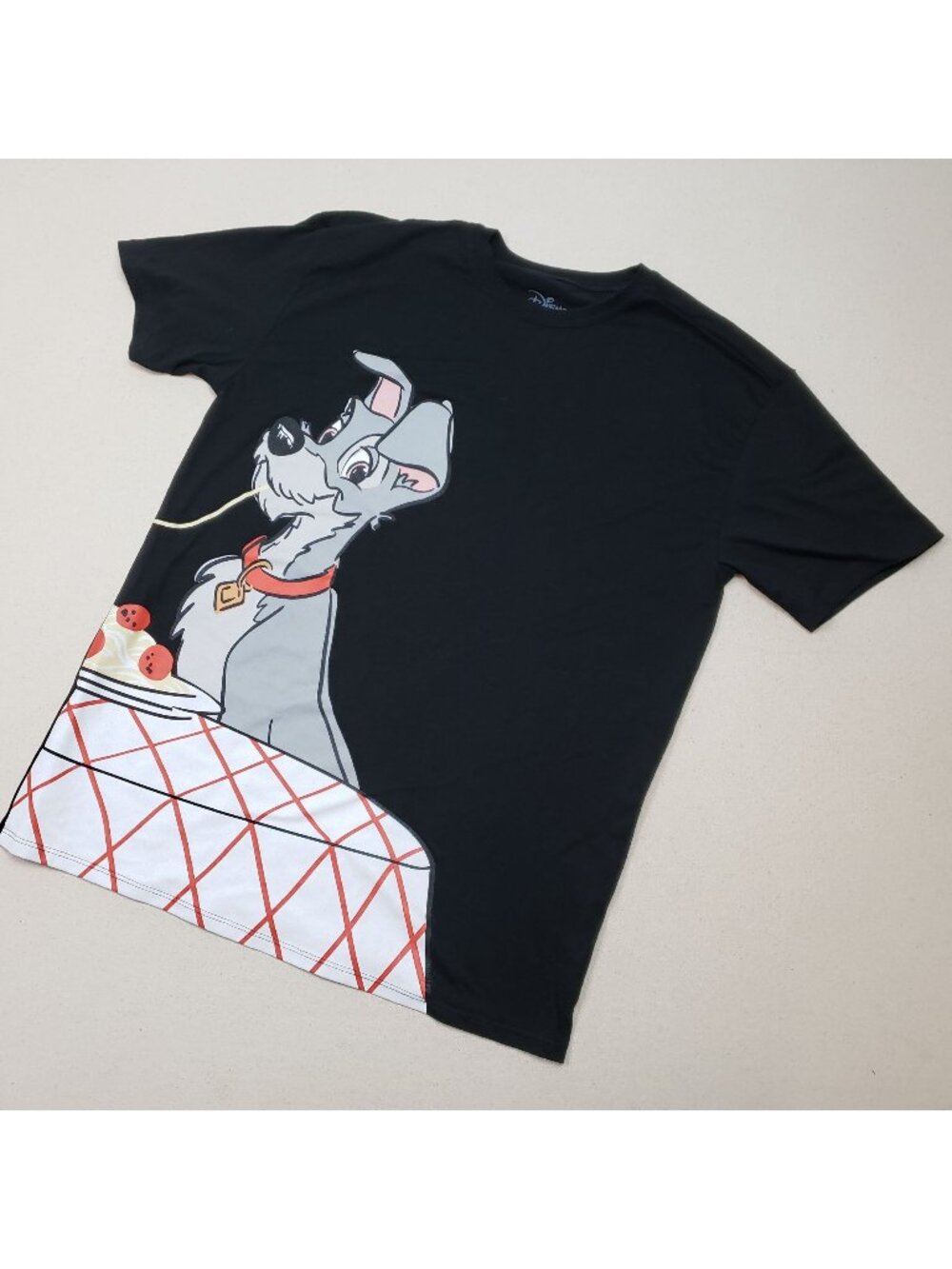 Disney Lady & the Tramp Spaghetti Graphic Classic Black T-Shirt Sz S